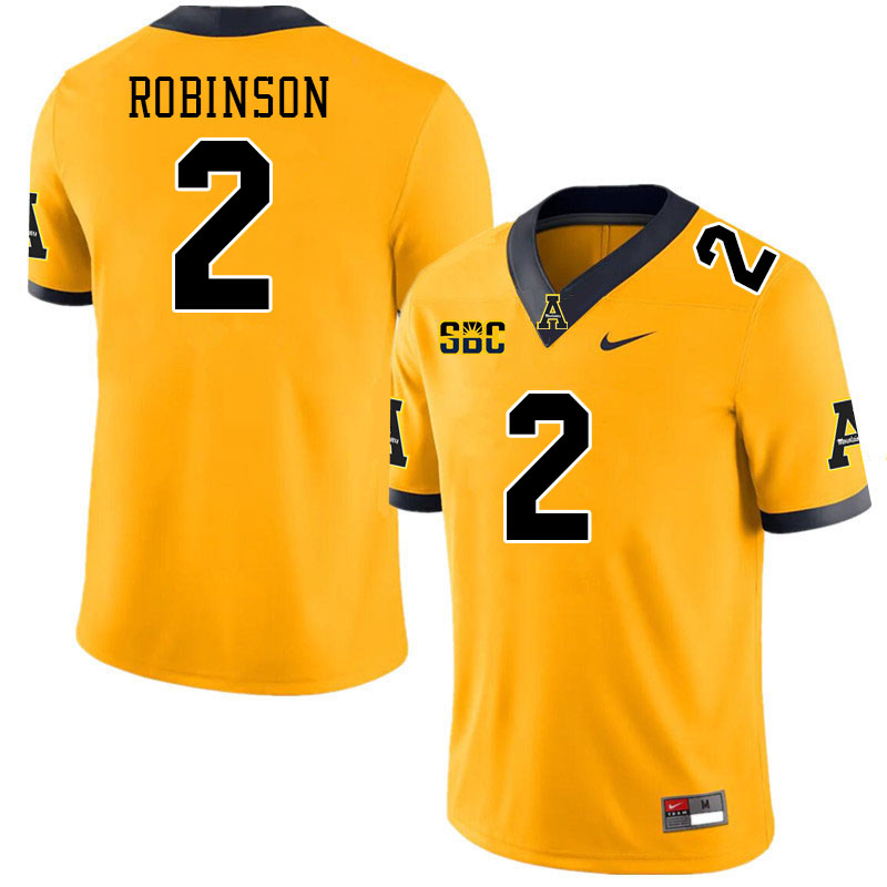 Men #2 Kaedin Robinson Appalachian State Mountaineers College Football Jerseys Stitched Sale-Gold